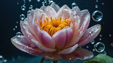 Fototapeta premium Flower underwater covered with air bubbles