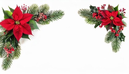 Elegant Christmas Poinsettia Floral Arrangement. Perfect for Holiday Decor, Festive Cards, Invitations, Seasonal Marketing, or Winter Themed Crafts with Vibrant Red and Green Accents