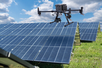 Industrial drone inspects solar panels