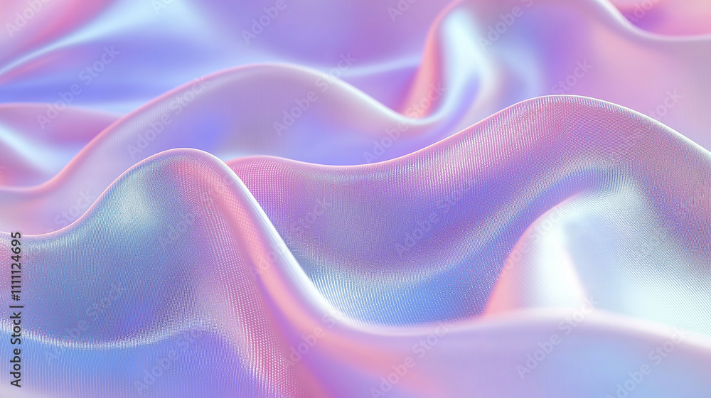 Poster flowing iridescent silk fabric with smooth waves creating an elegant texture
