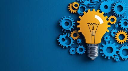 Innovative idea concept with gears and lightbulb.