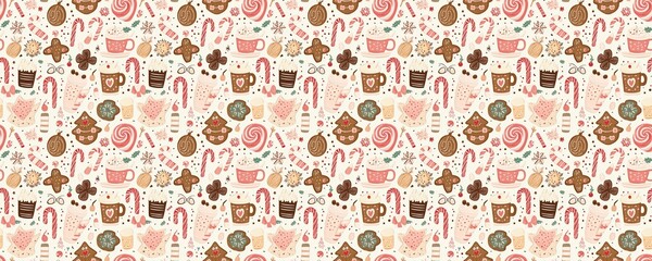 Naklejka premium seamless pattern of Christmas sweets pink brown festive winter holiday cheerful joy 