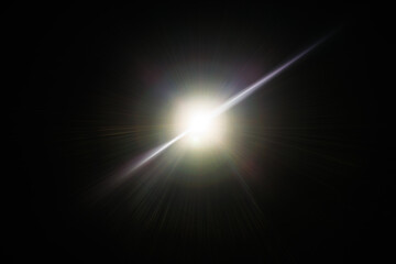 Easy to add lens flare effects for overlay designs or screen blending mode to make high-quality images. Abstract sun burst, digital flare, iridescent glare over black background.