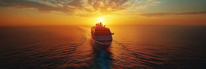 Luxury cruise ship sailing on calm sea at sunset