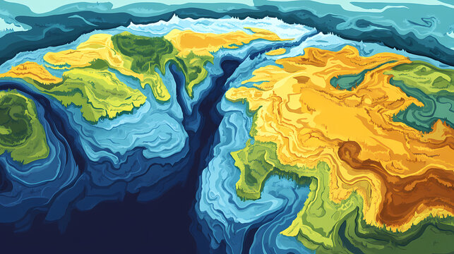 Abstract art depicting the formation of the paleozoic supercontinent gondwana. concept geology, paleozoic era, gondwana formation, abstract art, continental drift. Tectonic. Illustration