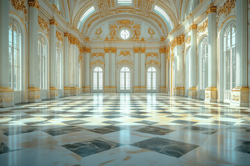 Obraz premium Elegant Grand Ballroom with Gold Accents and Marble Floor
