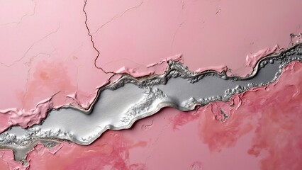 Close-up Silver Metallic Sheen Pink Background Abstract Art