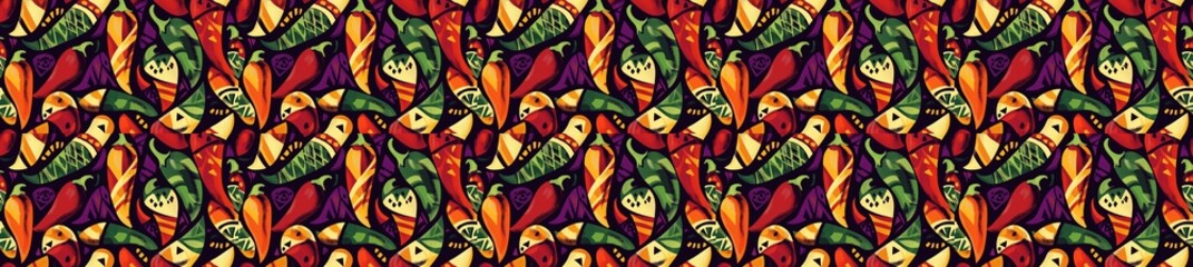 Obraz premium seamless pattern of Abstract chili peppers red orange green vibrant Mexican fiesta style joyful celebration 