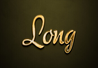 Old gold text effect of word Long with 3D glossy style Mockup.