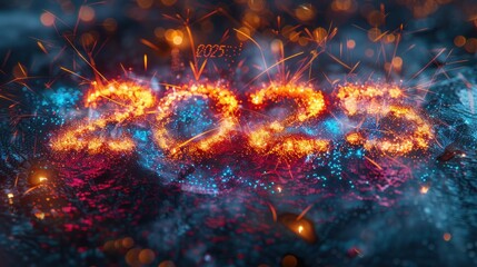 Fototapeta premium Fiery 2025 new year design with sparks.