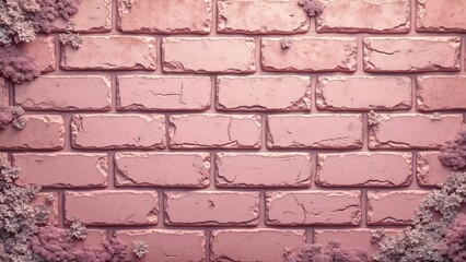 Pink Weathered Brick Wall with Lichen Texture