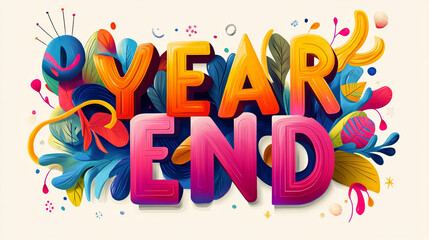 Colorful Year End Design  Festive Floral Typography  Celebration Illustration