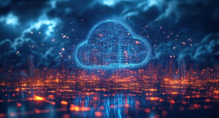 Fototapeta premium Cloud Computing Over Cityscape