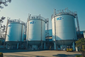 Obraz premium Hydrogen Tanks in Industrial Area