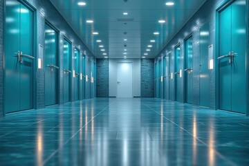 Obraz premium Endless Corridor of Teal Doors