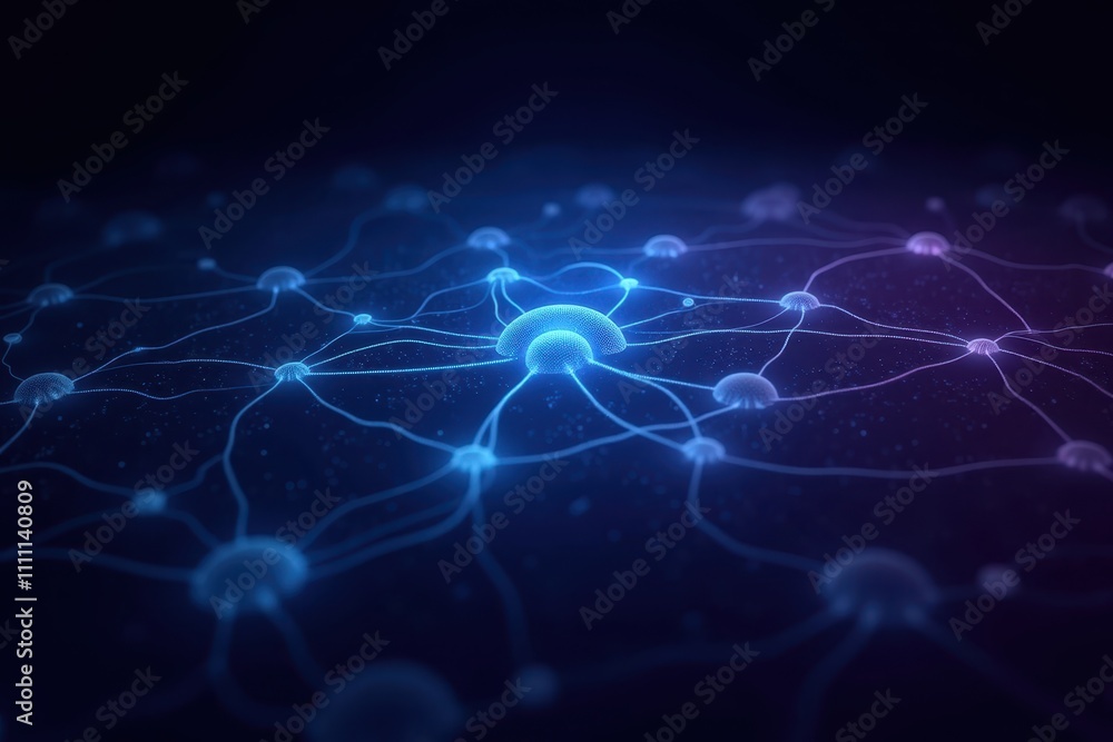 Poster stunning abstract visualization of a network of nodes and connections with a futuristic glow for tec
