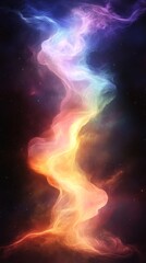 Cosmic swirl of vibrant hues. A mesmerizing blend of colors in a dark, starry expanse.