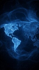 Obraz premium Glowing blue lines trace a world map, creating a mesmerizing image of global connectivity.