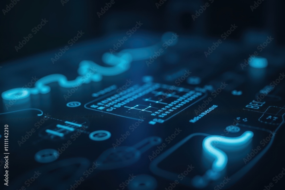 Poster futuristic analysis of data with glowing hologram structures and analytical graphs displayed on a da