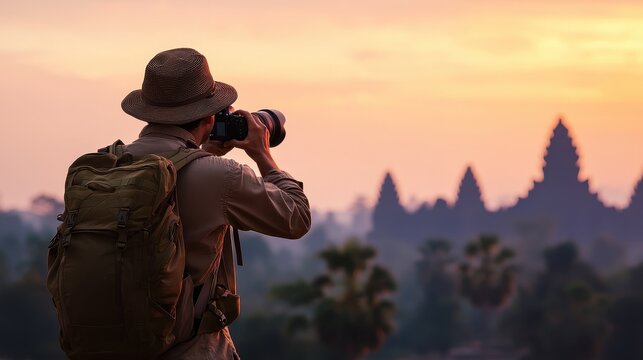 Capturing the sunrise photographer at angkor wat travel natural landscape serene viewpoint adventure exploration