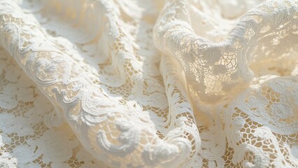 Intricate Ivory Lace Fabric Texture, Close-Up Detail