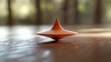 Fototapeta premium A spinning top on a wooden surface, showcasing motion and balance in a serene environment.