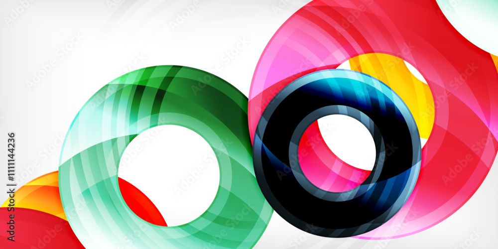 Poster bright colorful circles with light effects. abstract background