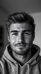 Young Man in Black and White: Winter Portrait with Bokeh Lights