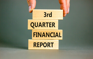 3rd quarter financial report symbol. Concept words 3rd quarter financial report on beautiful wooden...