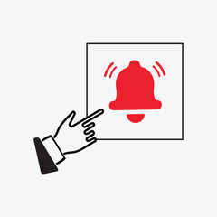 Creative bell icon signs with hand .Visually perfect notification bell vector design, ringing bell icon.