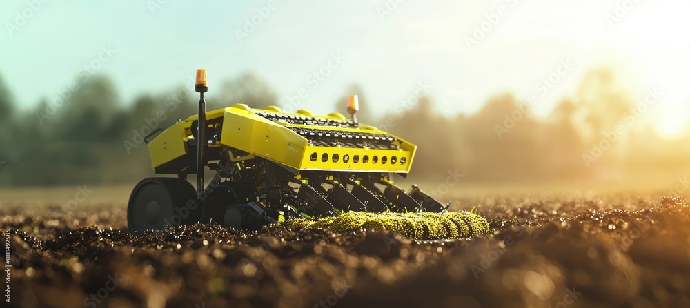 Poster advanced seed drill machine with high precision mechanisms in field for quality planting technology
