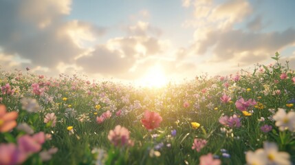 Fototapeta premium A Field of Wildflowers at Sunset