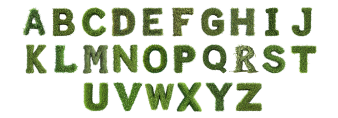 Pack A to Z in Grass Style set Against a Transparent Background for Nature Designs, Fresh Branding, or Eco-Friendly Typography Applications