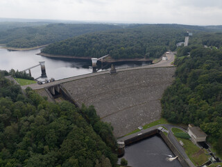 Fototapeta premium Aerial drone photo of the The Gileppe Dam in Liege, Belgium
