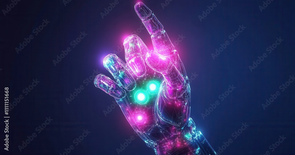 Poster ai and machine learning: robotic and human hands link on a vast data network, symbolizing innovation