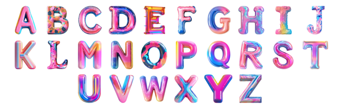 Pack A to Z in Risograph Style set Against a Transparent Background for Retro Designs, Artistic Branding, or Unique Typography Applications