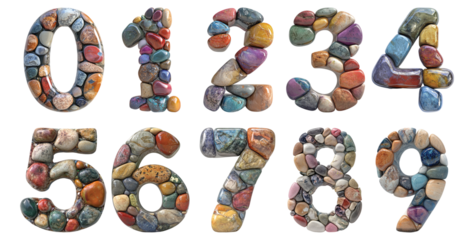 Pack 0 to 9 Numbers in Stones Style set Against a Transparent Background for Natural Designs, Earthy Branding, or Rustic Typography Applications