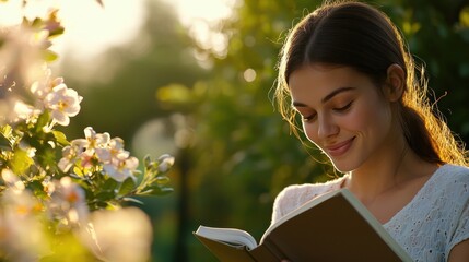 Fototapeta premium A woman is reading a book in a park