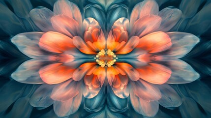 Obraz premium Symmetrical orange and teal flower.