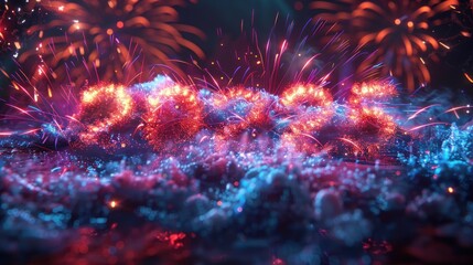 Fototapeta premium Fiery 2024 new year fireworks display.