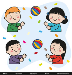 Child characters playing ball, children playing