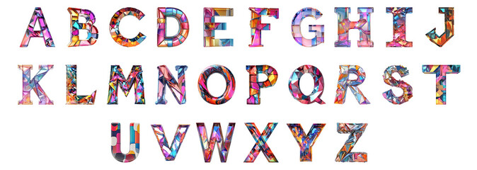 Pack A to Z alphabets Abstract Style set over Transparent Background for Modern Design Projects, Creative Branding, or Unique Typography Applications
