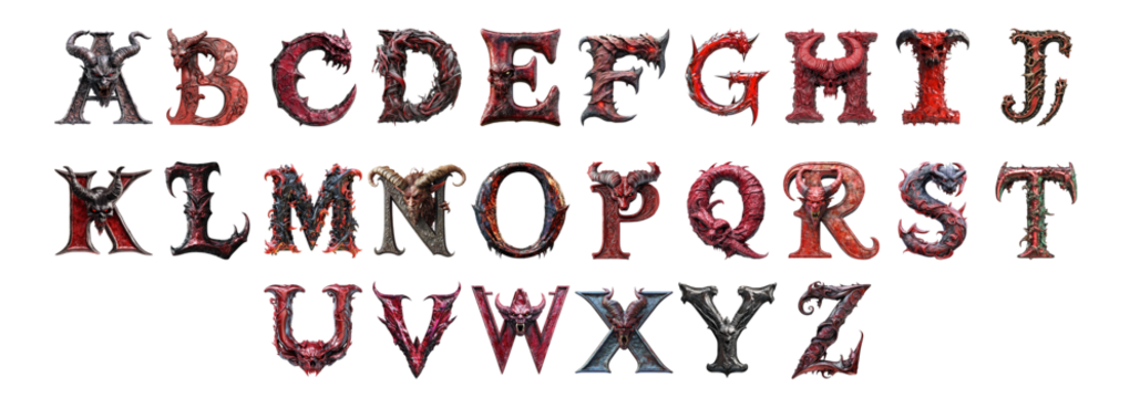 Pack A to Z Horror set Against a Transparent Background for Bold and Creative Design Projects