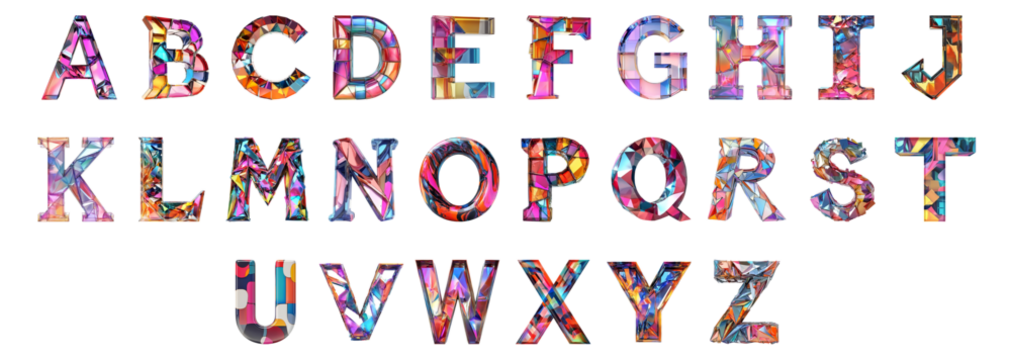 Pack A to Z alphabets Abstract Style set over Transparent Background for Modern Design Projects, Creative Branding, or Unique Typography Applications