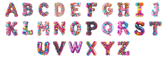 Pack Alphabets A to Z in Birthday Style set Against Transparent Background for Party Decorations, Celebratory Designs, or Festive Typography Applications