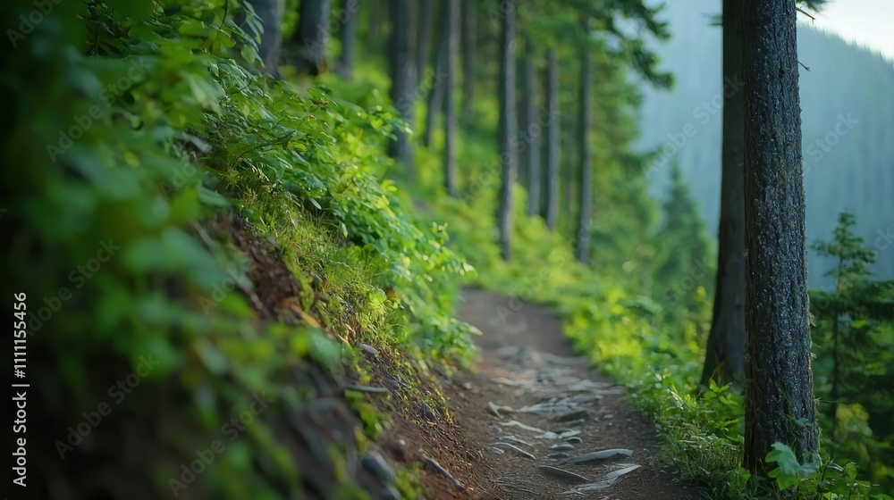 Poster a forest path with trees and bushes