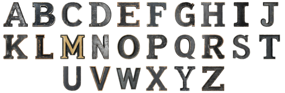 Pack Alphabets A to Z in Vintage Chalkboard Style set Against a Transparent Background for Retro Designs, Educational Branding, or Classic Typography Applications