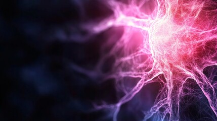 Obraz premium Intricate network of glowing pink and purple lines, resembling a neuron or neural network, against a dark background. Abstract digital art.