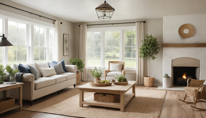 Farmhouse, country style home interior design of modern living room