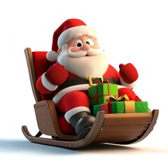 3D Santa Claus on Sleigh with Gift Boxes